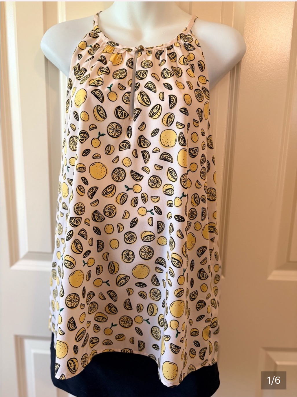 Banana Republic White Blouse With Yellow Lemon Print
